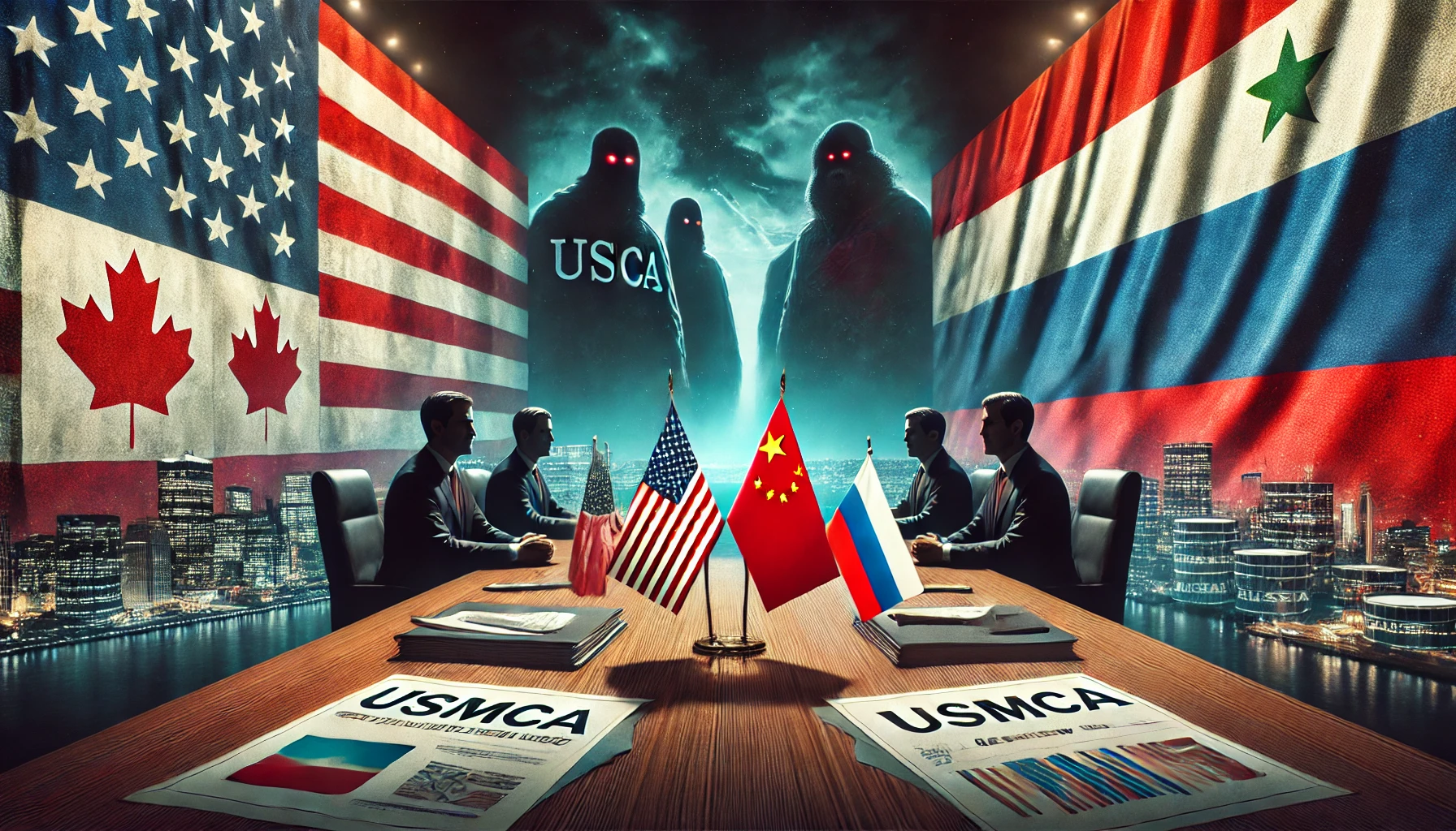 Imagen conceptual de la revision del TMEC, tambien conocido como USMCA, en 2026. creada con IA.