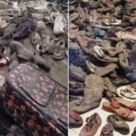 Cientos de objetos y zapatos apilados de las víctimas.