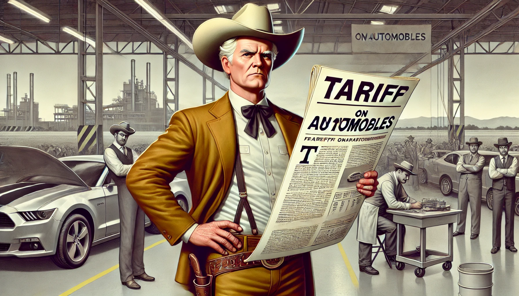 'El Vaquero' Donald Trum impone ahora aranceles sobre importación de autos. (Imagen creada con IA)