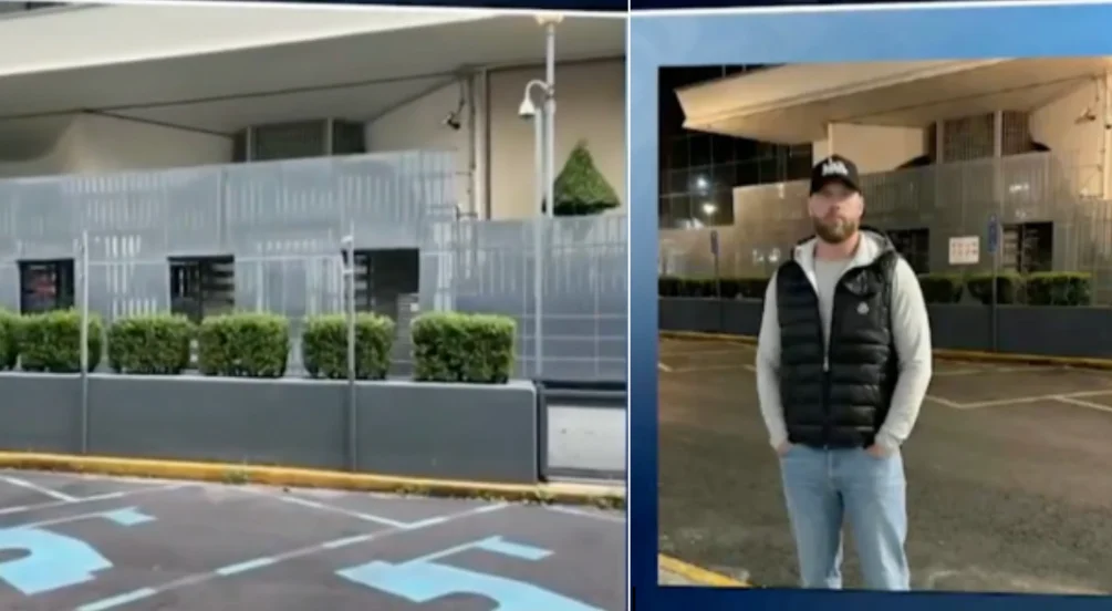 La imagen actual de la antigua embajada de EU y la foto fake de Wedding.