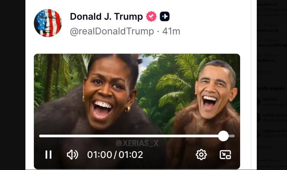 Captura del video en que Trump presenta a los Obama como simios.