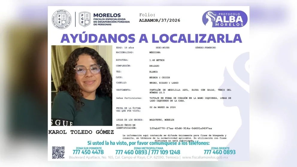 Karol Toledo Gómez, desaparecida tras feminicidio de Kimberly, otra estudiante de la UAEM.