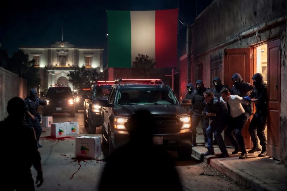 La nohe de los 100 levantones en Sinaloa, en la víspera de la elección de Rocha Moya. (Imagen creada con IA en Grok)