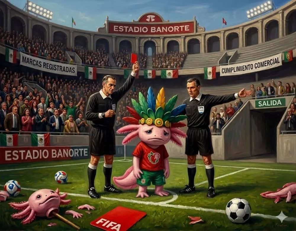 FIFA expulsa al ajolote de Clara Brugada del Mundial 2026. (Imagen creada con IA en Gemini)