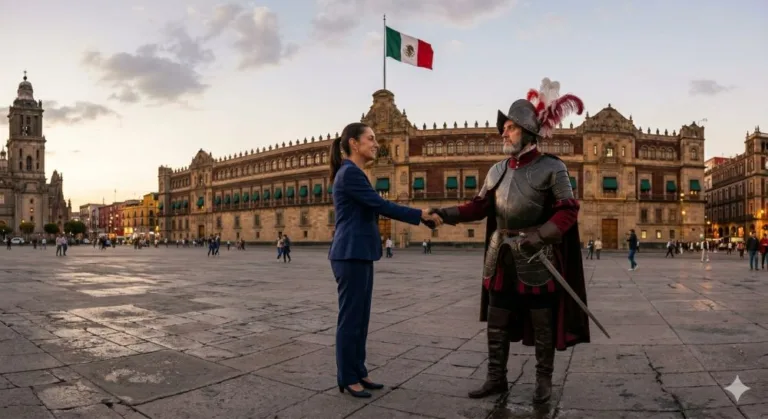Sheinbum distruta del Palacio que Hernán Cortés mandó construir. (Imagen elaborado con IA de Gemini)