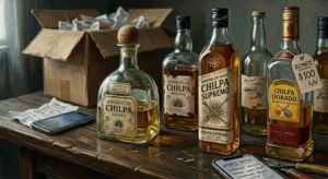 Imagen creada con IA de Gemini en torno a tequila adulterado en remate.