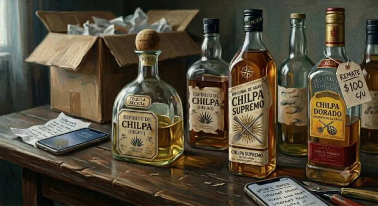 Imagen creada con IA de Gemini en torno a tequila adulterado en remate.