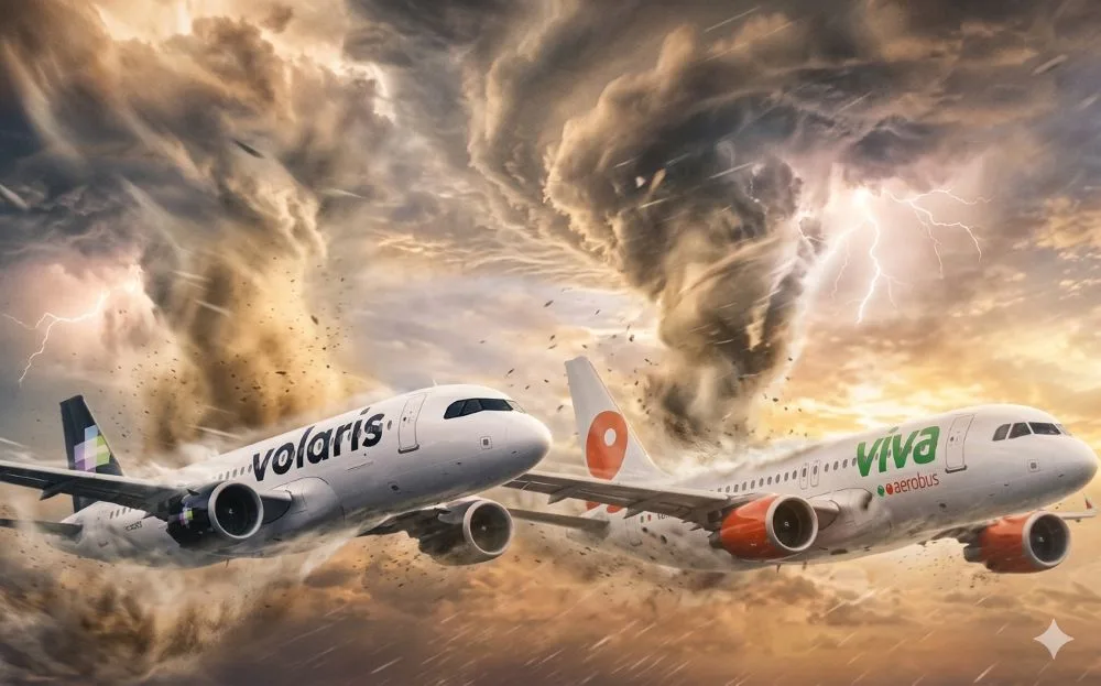 Turbulencia en el aire para Viva Aerobus y Volaris. (Imagen creada con IA en Gemini)