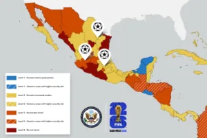 El mapa de alerta difundido por la Embajada de Estados Unidos.