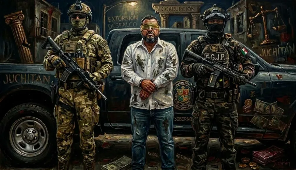 Miguel Sánchez Altamirano, alias “El Quetu”, exalcalde de Juchitán de Zaragoza. (Ilustración generada por IA en Gemini)