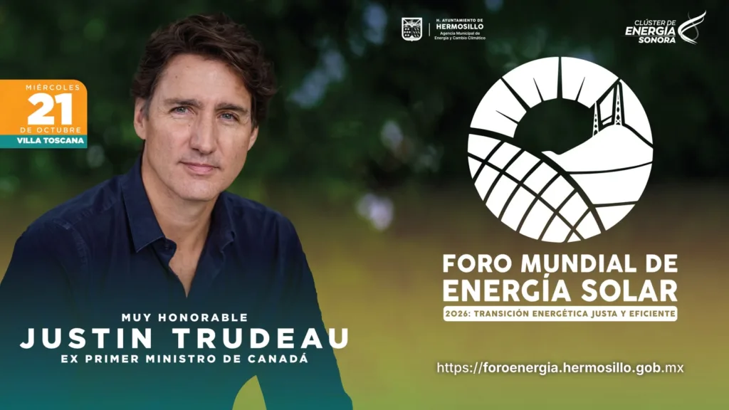 Justin Trudeu será el ponente principal del Foro Mundial de Energía Solar 2026.