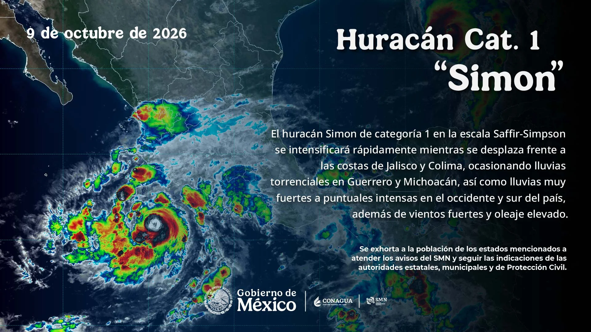 Huracán Simón pone en alerta a estados del Pacífico.