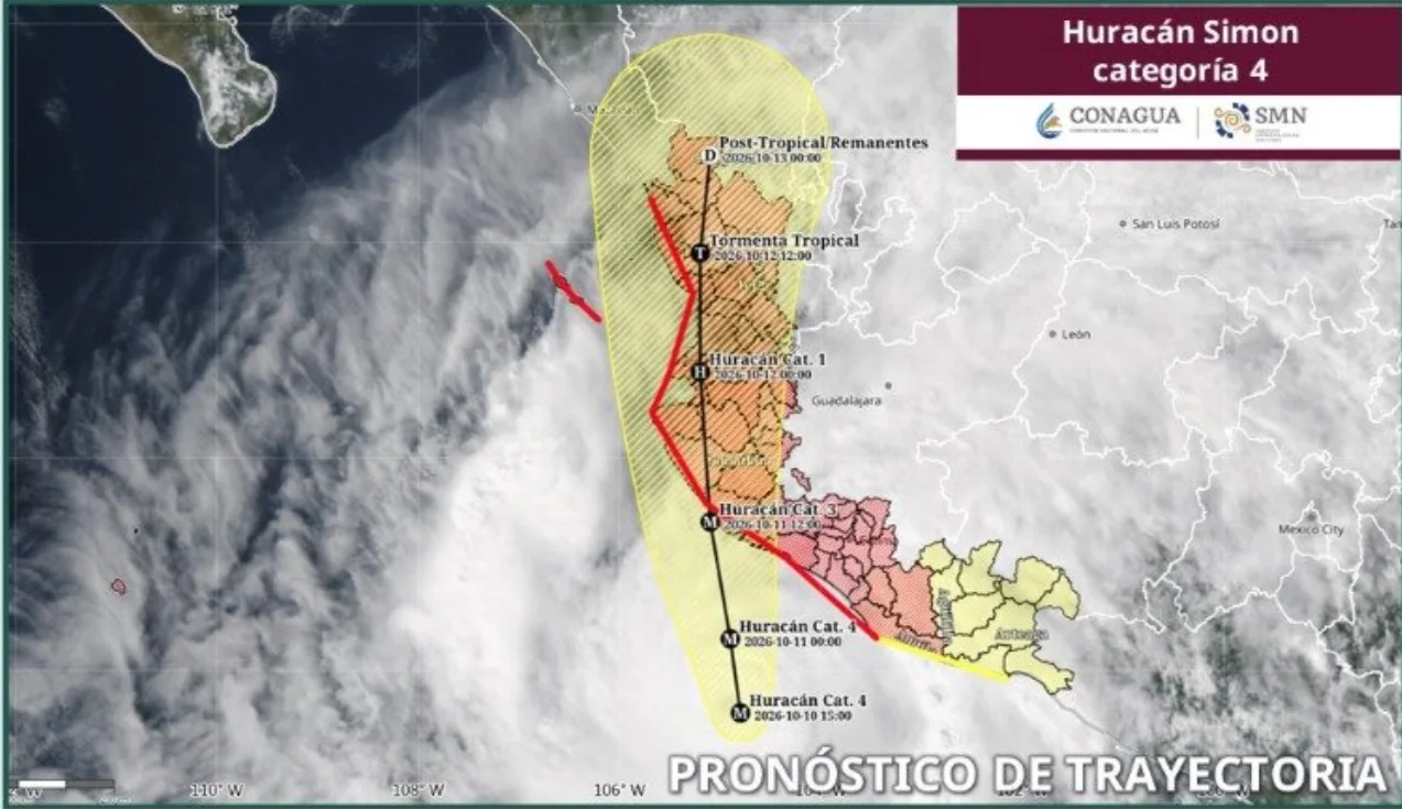 La trayectoria estimada del huaracán Simón categoría 4.