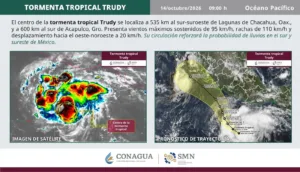 Conagua da a conocer el desplazamiento de la tormenta Trudy.