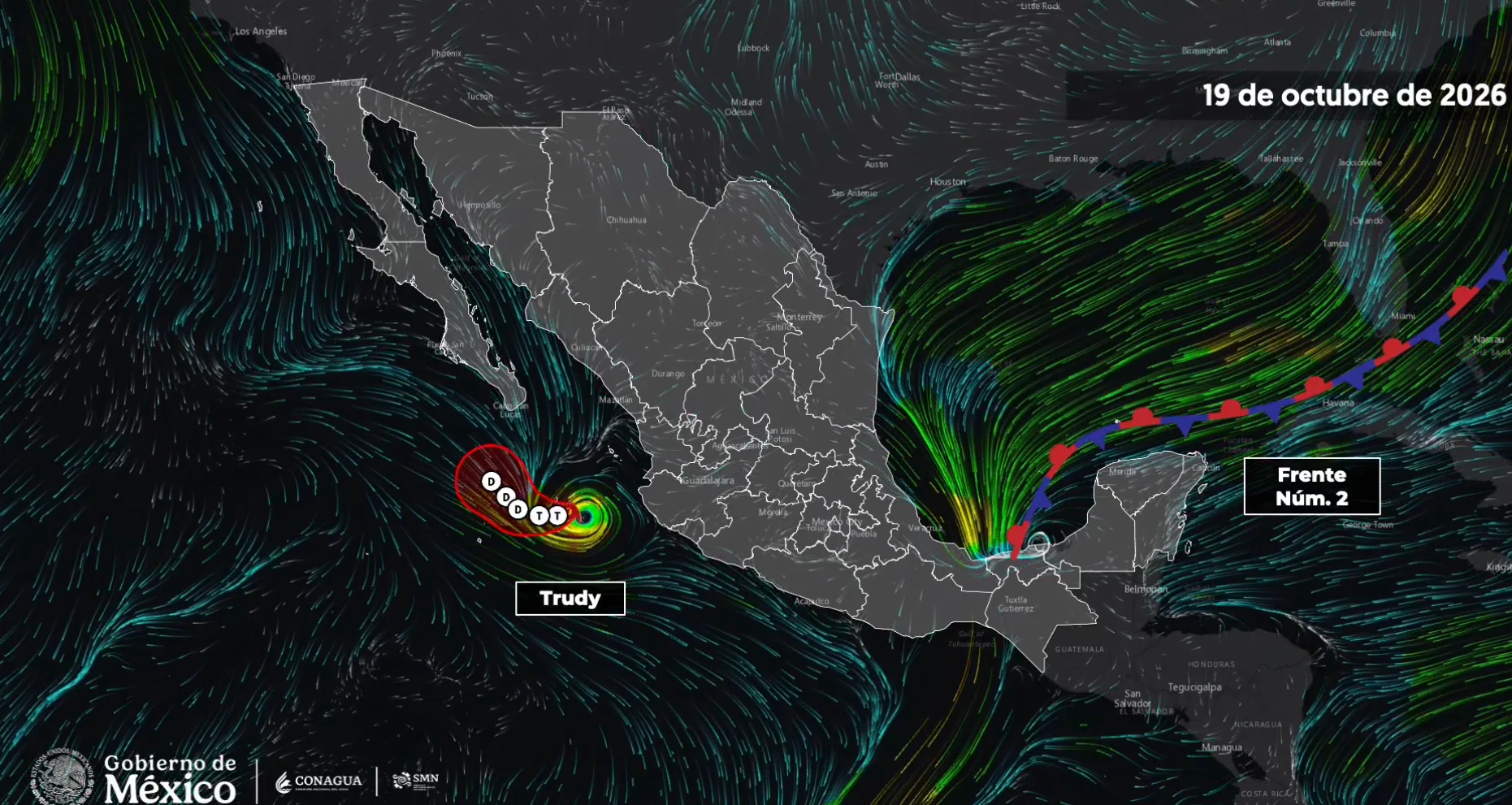 Pronóstico climatológico sobre el Frente Frío número 2 y Trudy.